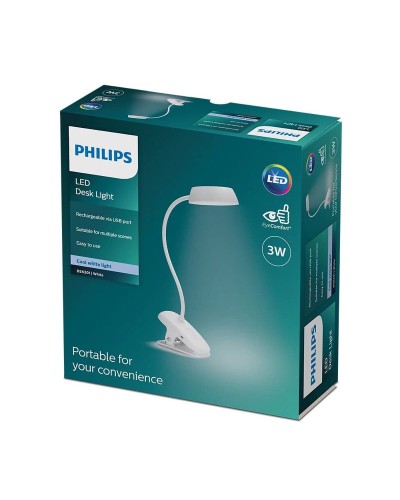 Philips White Table Lamp 3 W | Modern Design for Desks and Bedrooms
